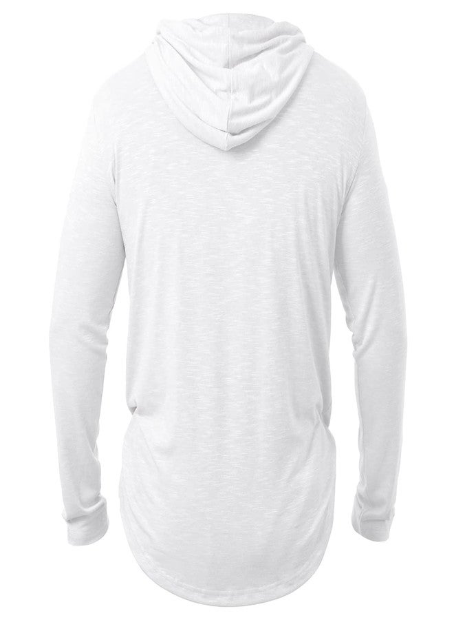 MANSDOUR Men's Athletic Hooded Shirts Long Sleeve Workout Sport Hoodie Casual Running Pullover Top Lightweight Golf Shirts Fashion Active Gym Sweatshirt White - Image 3